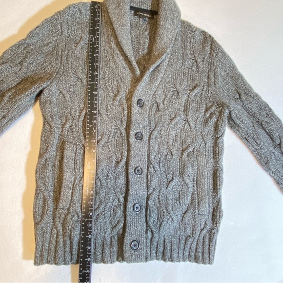 Banana Republic Shawl Cardigan Merino Wool Blend Cable Chunky Knit Gray Men Sz S - Picture 13 of 16
